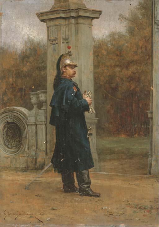 Etienne Prosper Berne Bellecour - Un Dragon Devant Un Portail