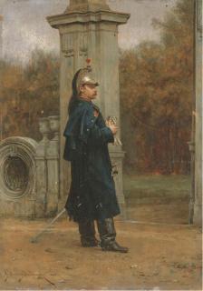 Etienne Prosper Berne Bellecour - Un Dragon Devant Un Portail