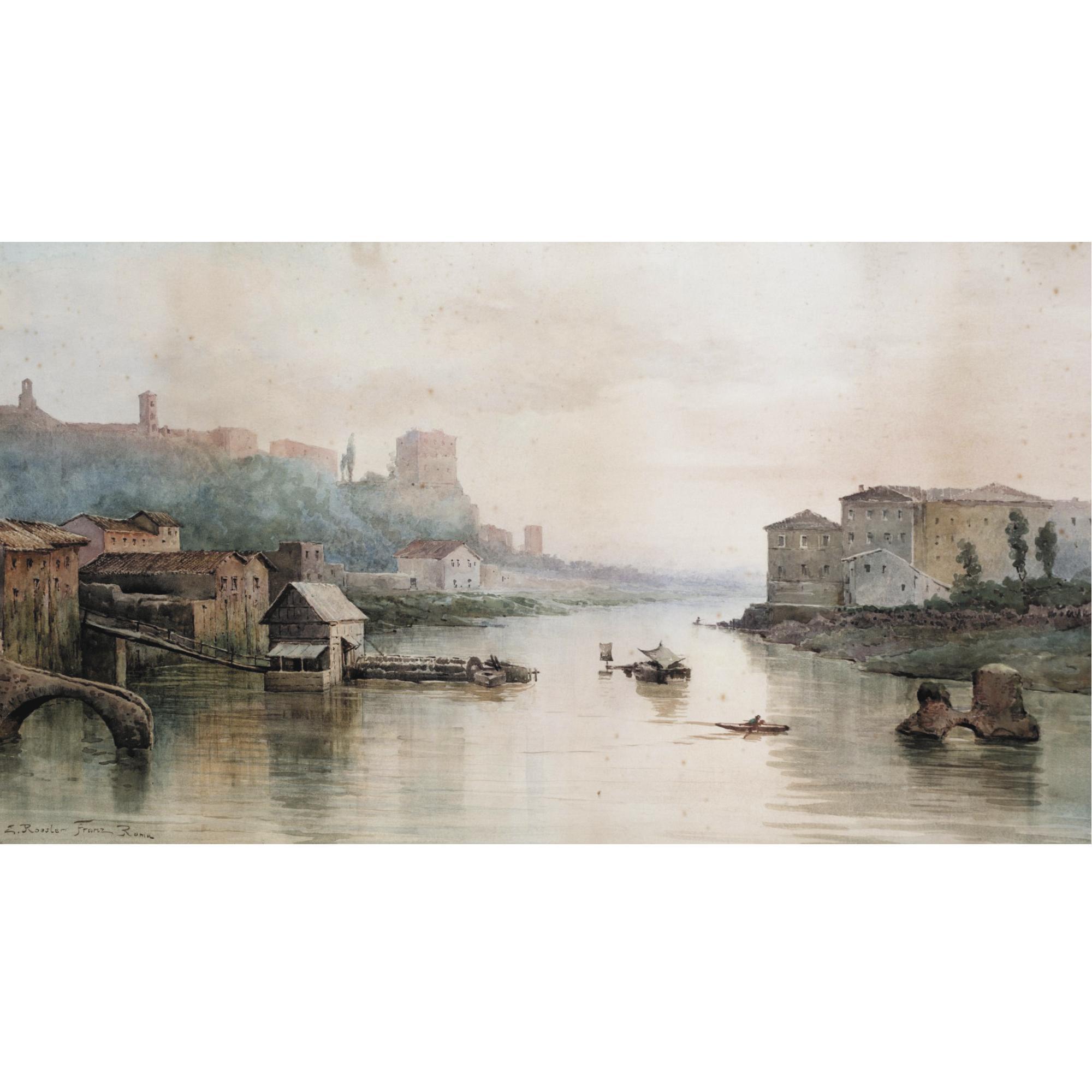 Ettore Roesler Franz - A River View, Rome