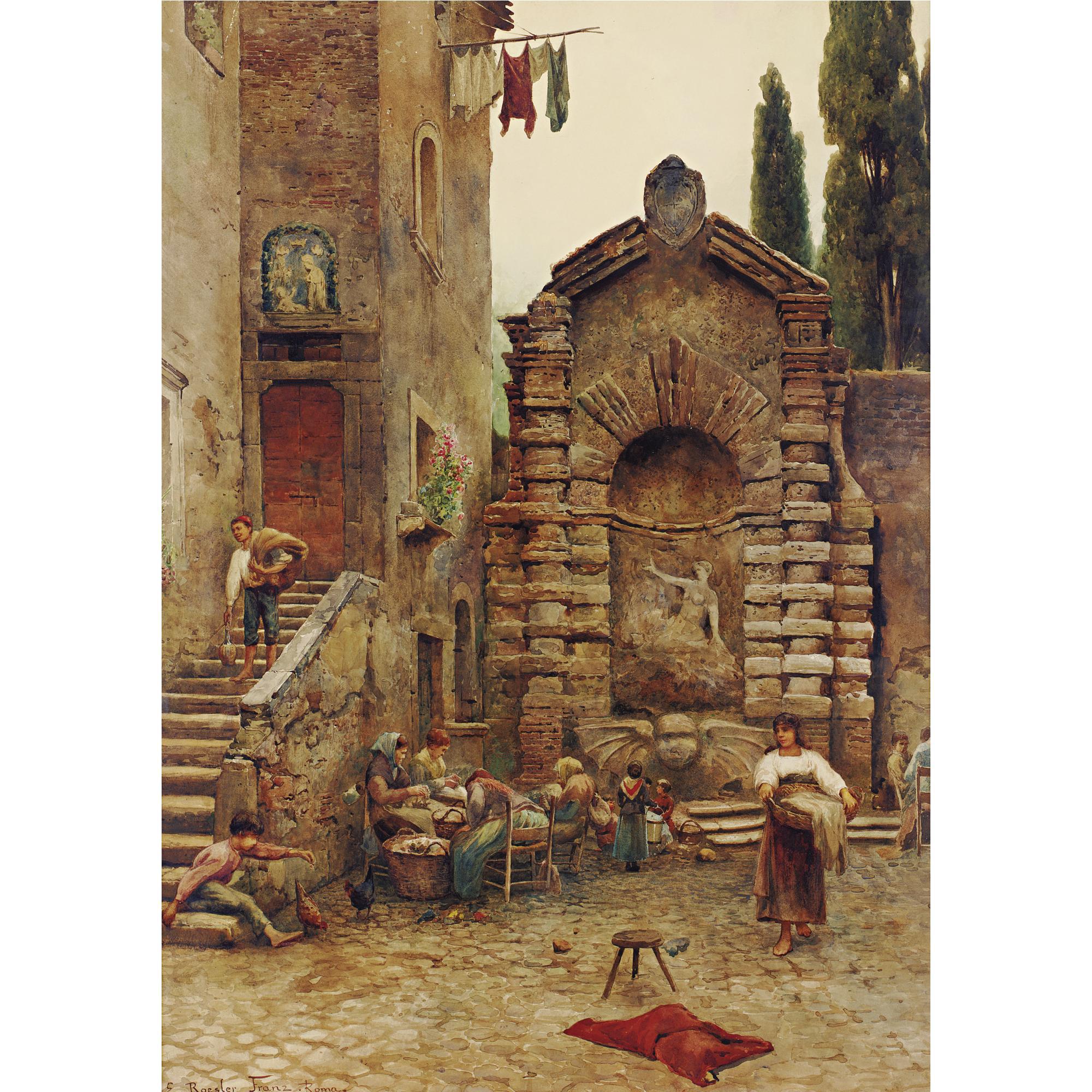 Ettore Roesler Franz - Life In A Roman Courtyard