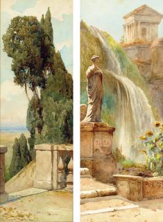 Ettore Roesler Franz - Villa D\'Este, Tivoli; And A View From The Terrace, Tivoli