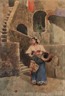 Ettore Simonetti - Contadina nel cortile