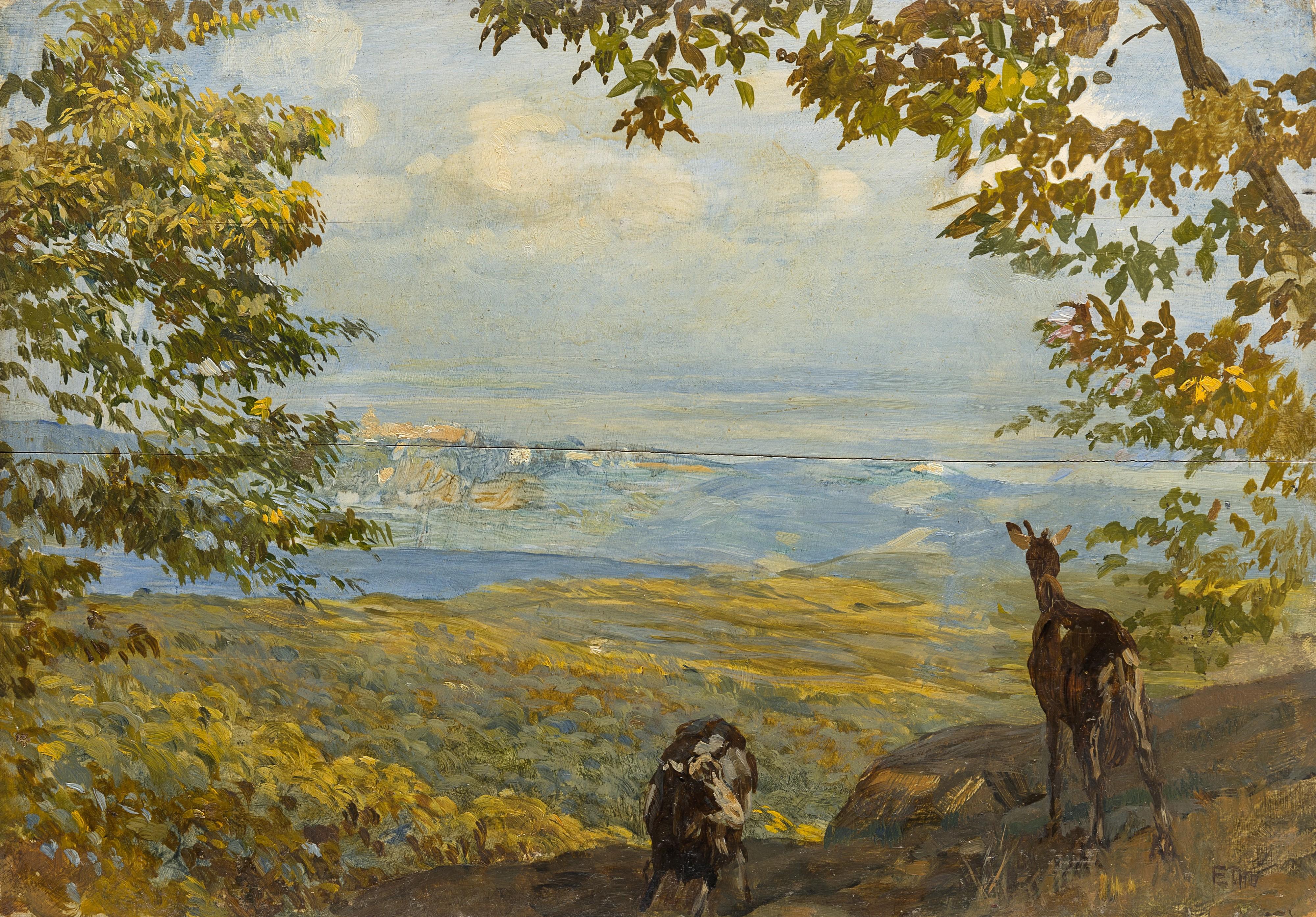 Ettore Tito - Paesaggio con caprette