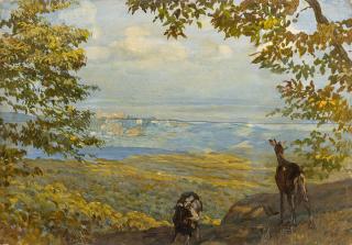 Ettore Tito - Paesaggio con caprette