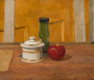 Euan Uglow - Still Life with Bottle, Apple and Jar