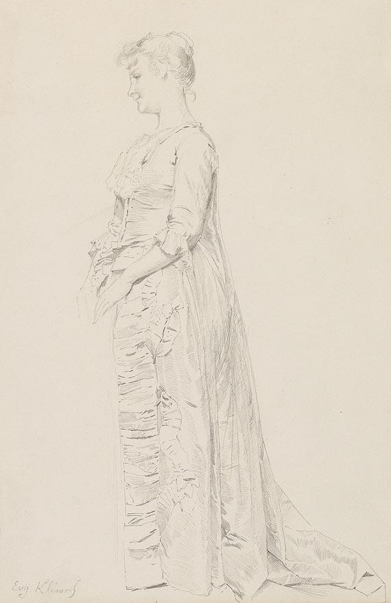 Eugen Klimsch - Skizze einer stehenden Dame nach links
