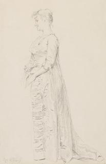 Eugen Klimsch - Skizze einer stehenden Dame nach links