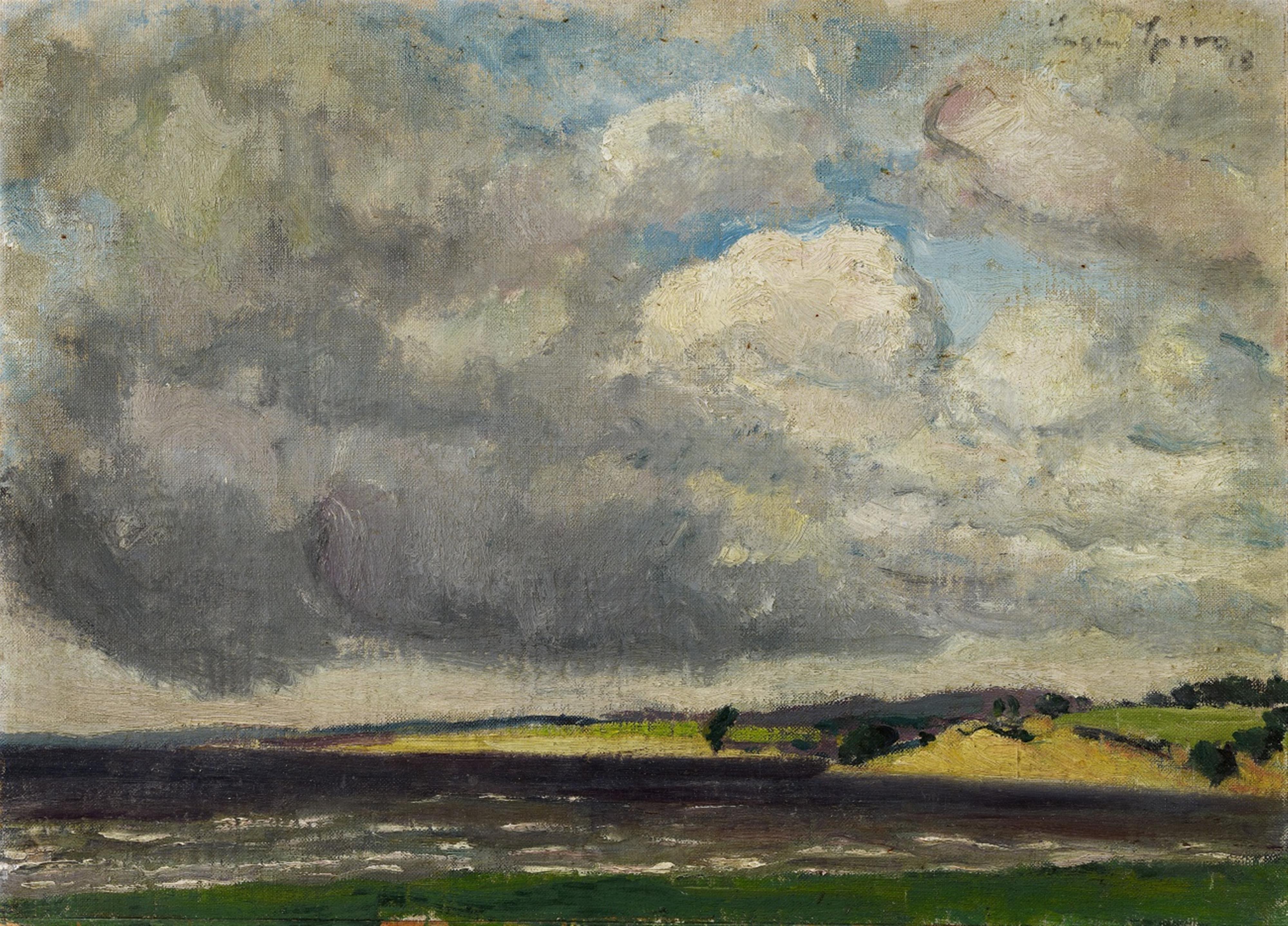Eugen Spiro - Uferlandschaft mit wolkenverhangenem Himmel
