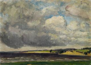 Eugen Spiro - Uferlandschaft mit wolkenverhangenem Himmel