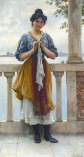 Eugen Von Blaas - Austrian young Girl Before The Lagoon, Venice