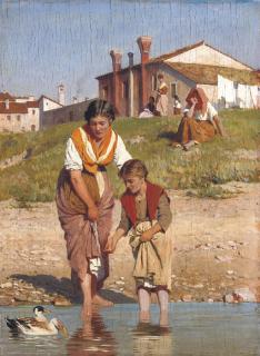 Eugen Von Blaas - Feeding the ducks