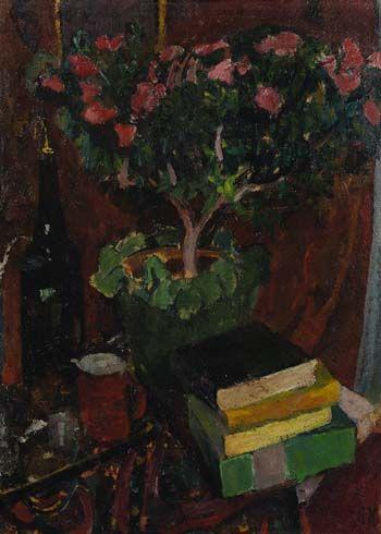 Eugen von Kahler - Stillleben mit Büchern und Azalee