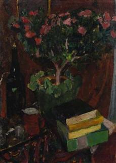 Eugen von Kahler - Stillleben mit Büchern und Azalee