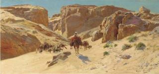 Eugène-Alexis Girardet - A Desert Caravan, Algeria
