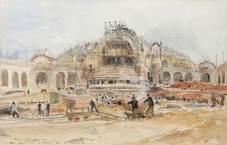 Eugene Alexis Girardet - The Construction of the Grand Palais, Paris. 30 March 1900