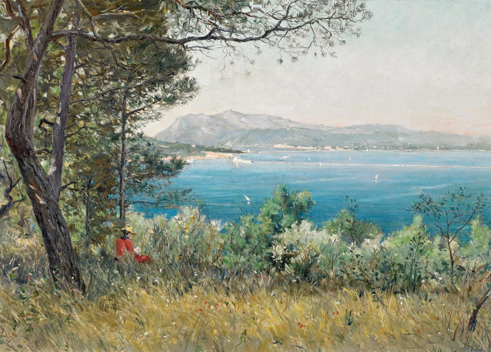 Eugène Baptiste Émile Dauphin - Lesende Frau in den Hügeln oberhalb der Côte d’ Azur.