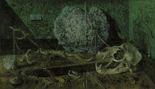 Eugène Berman - Dead life with sea lion skull, driftwood and coral