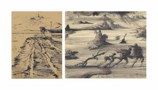 Eugene Berman - St. Christophe traversant la Baye des 5 Géants; and La plage