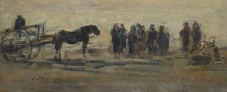 Eugène Boudin - Berck, Chariot et pêcheuses sur la plage