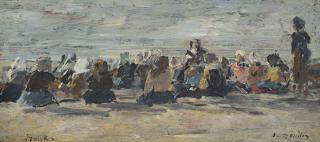 Eugène Boudin - Berck, Femmes attendant sur la plage le retour des barques