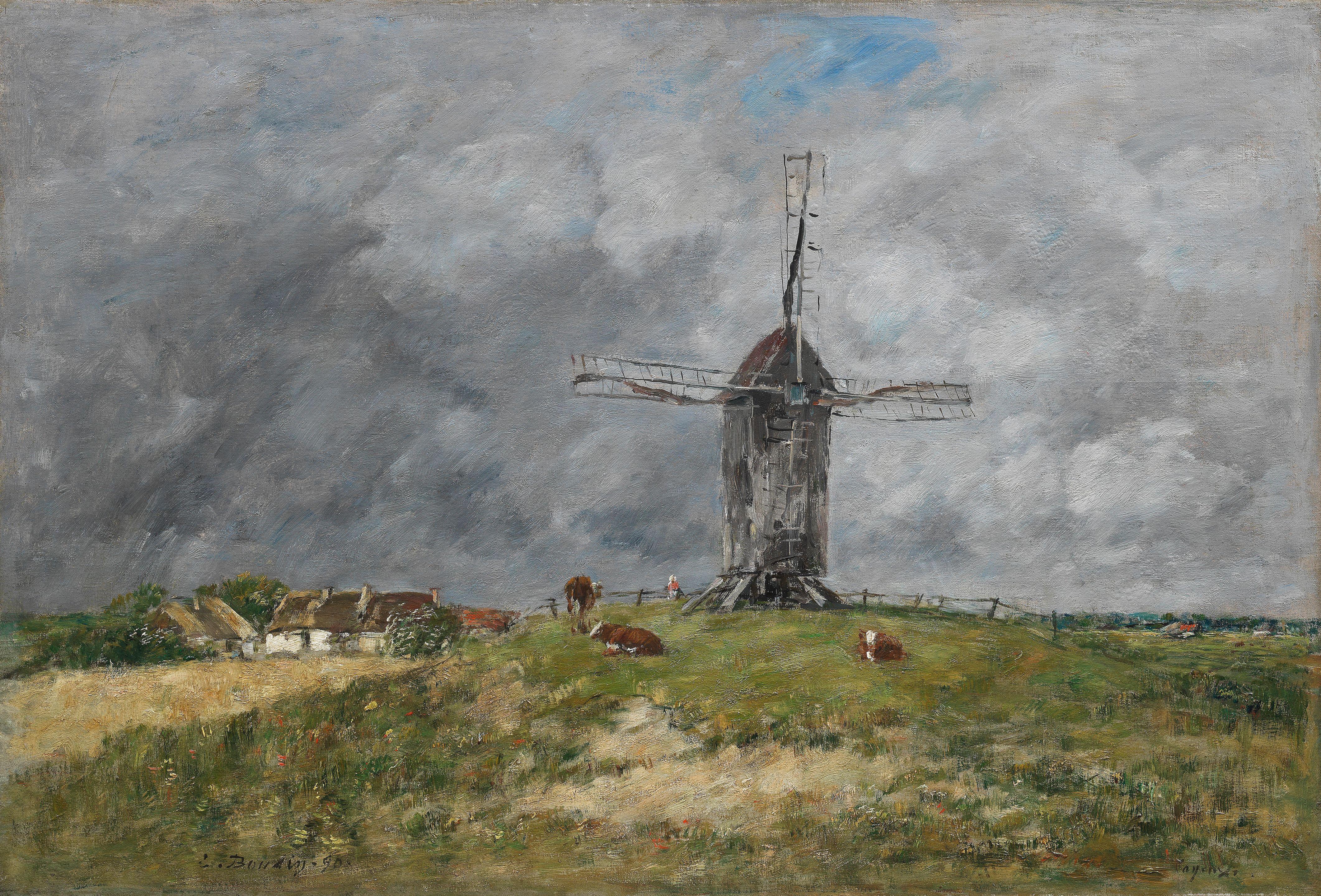 Eugène Boudin - Cayeux. Moulin dans la campagne le matin