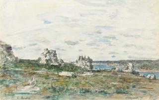 Eugene Boudin - Environs de Plougastel (Recto); Etude de Mer Avec Des Bateaux (Verso)