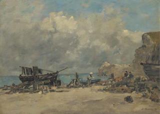 Eugene Boudin - Etretat. Bateaux de pêche et pêcheurs sur la plage