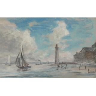 Eugène Boudin - Honfleur. Rivage, Phare Et Voilier