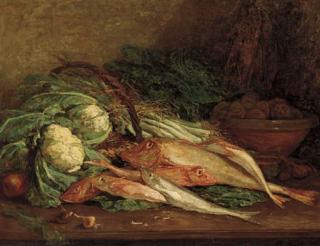Eugene Boudin - Nature morte aux légumes et aux poissons