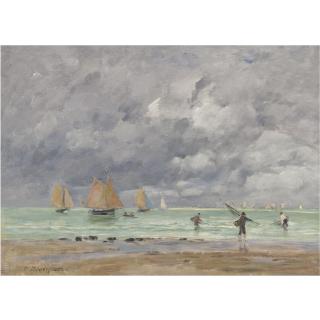 Eugène Boudin - Pêcheurs Et Voiliers Devant Trouville