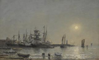 Eugène Boudin - Portrieux, Bateaux À L\'Ancre Dans Le Port