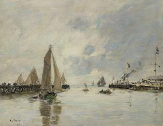 Eugene Boudin - Trouville, Les jetées, marée haute