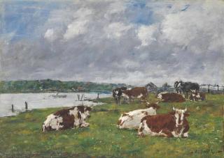 Eugène Boudin - Vaches au pâturage, Vallée de la Touques