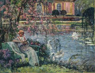 Eugène Chigot - Jeune femme au bord de l\'étang