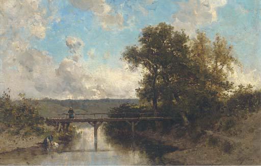 Eugène Ciceri - A woman washing clothes