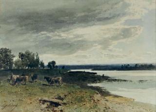 Eugène Ciceri - Cows grazing by a river