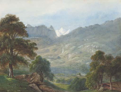 Eugène Ciceri - Un paysage montagneux, avec une maison au premier plan