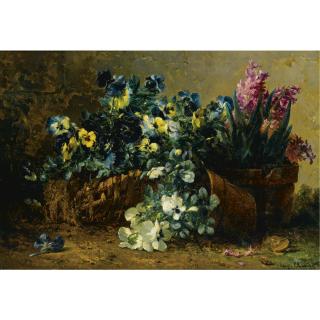 Eugène Claude - A Still Life With Hyacinths And Violets