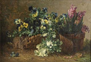 Eugene Claude - Violets and hyacinths in pots