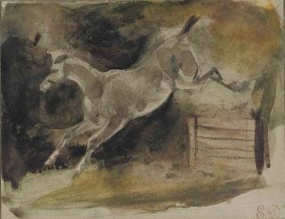 Eugène Delacroix - A horse leaping over a gate