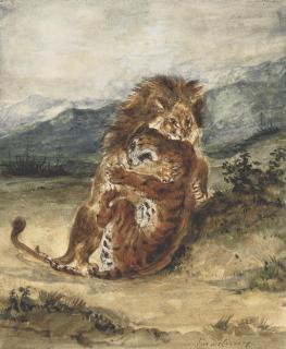Eugène Delacroix - Combat d\'un lion et d\'un tigre