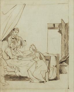 Eugène Delacroix - Recto : La visite du médecin ; Verso : Etudes de chevaux