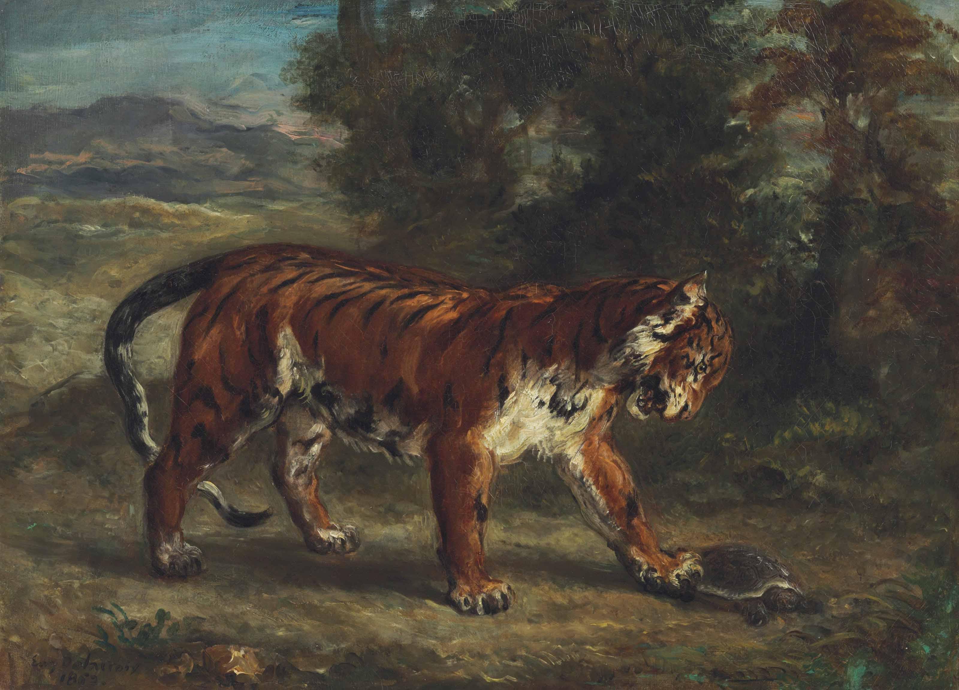 Eugène Delacroix - Tigre jouant avec une tortue