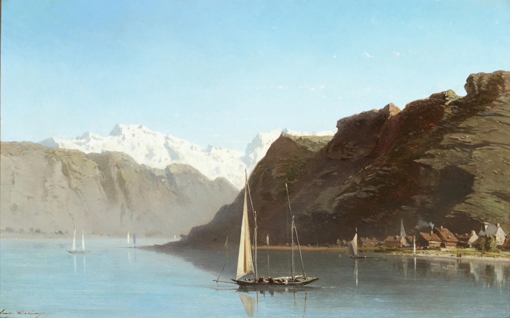 Eugène Deshayes - Lake Geneva Near Bouveret, With The Dents Du Midi In The Distance
