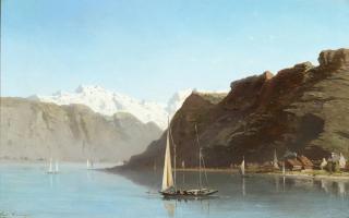 Eugène Deshayes - Lake Geneva Near Bouveret, With The Dents Du Midi In The Distance