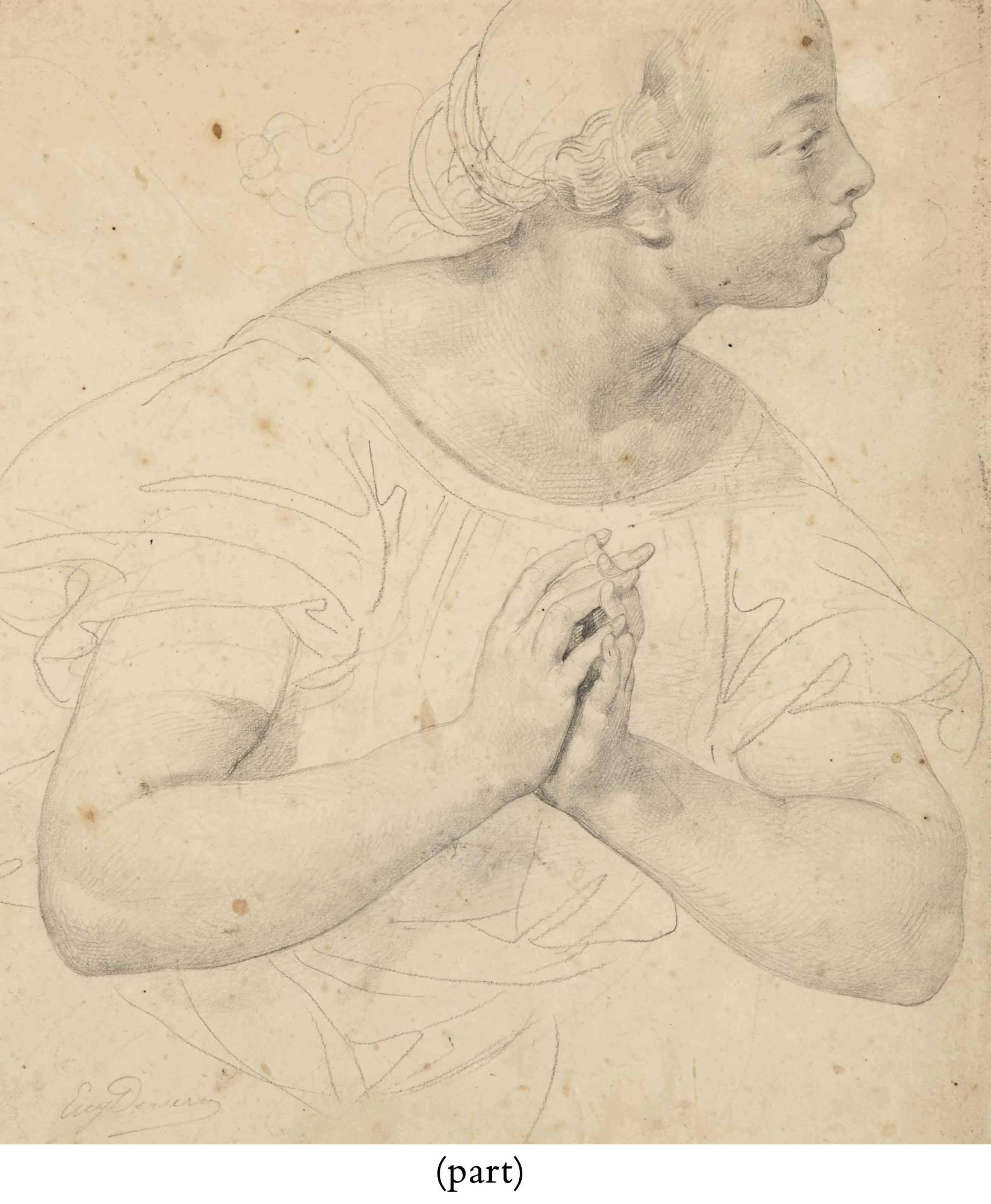 Eugene Deveria - Jeune Femme Tournée Vers La Droite, Les Mains Jointes