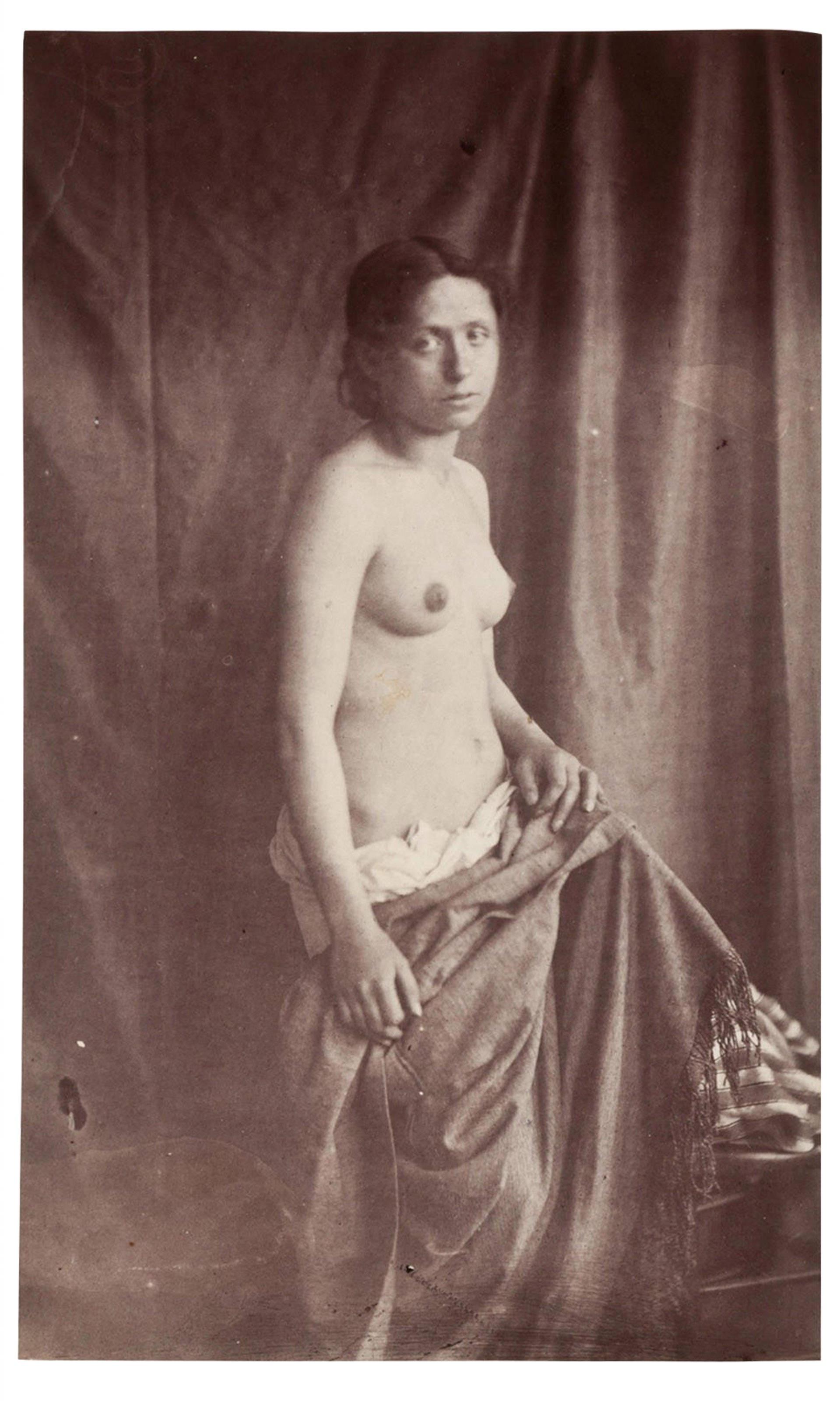 Eugène Durieu - Untitled (Draped nude female model), 1853–1855