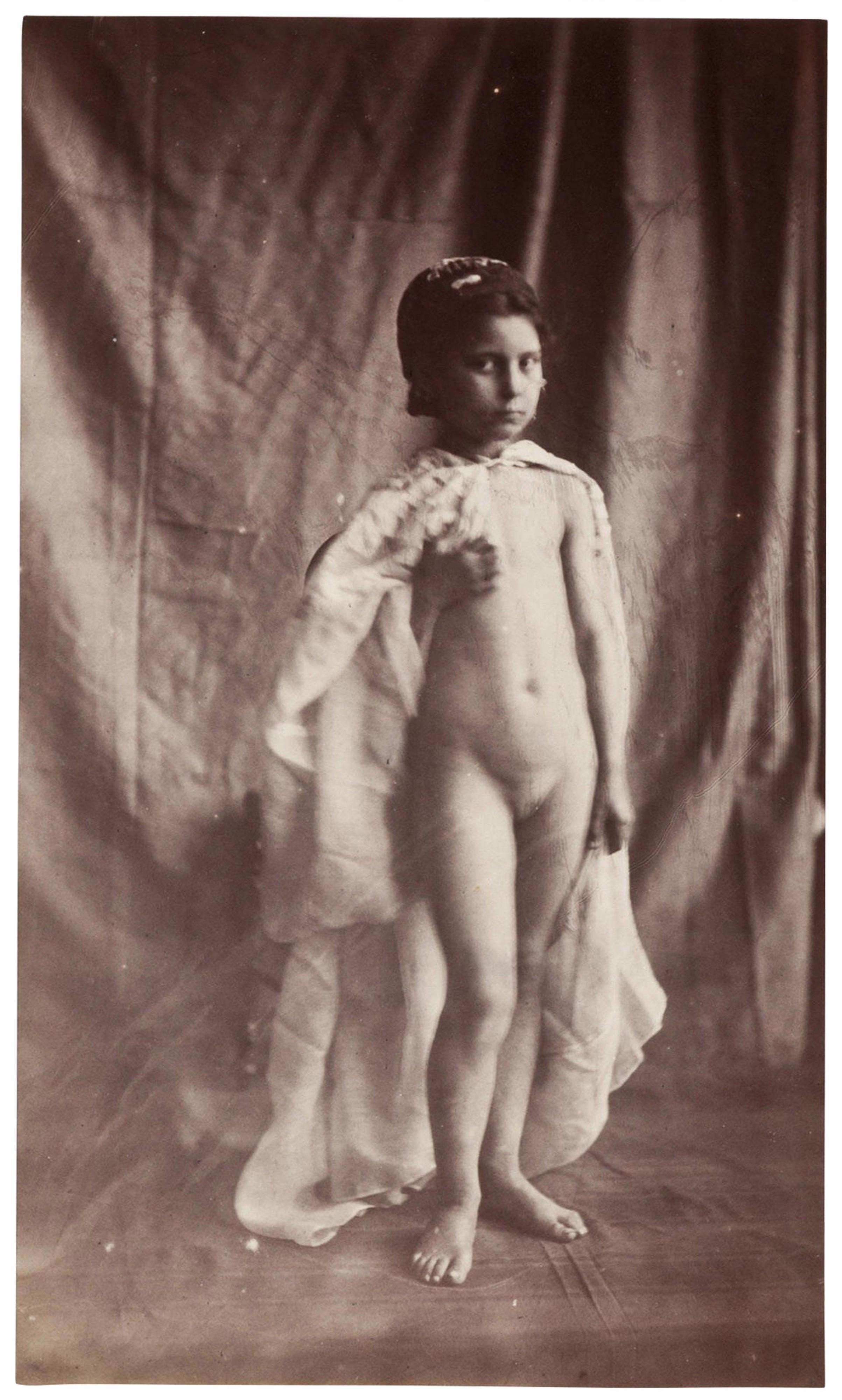 Eugène Durieu - Untitled (Nude girl wearing cape), c. 1850–1855