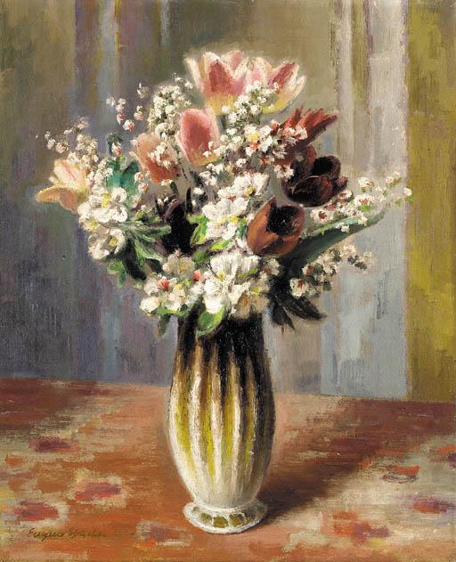 Eugene Edward Speicher - Vase With Tulips And Apple Blossoms