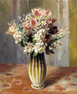 Eugene Edward Speicher - Vase With Tulips And Apple Blossoms